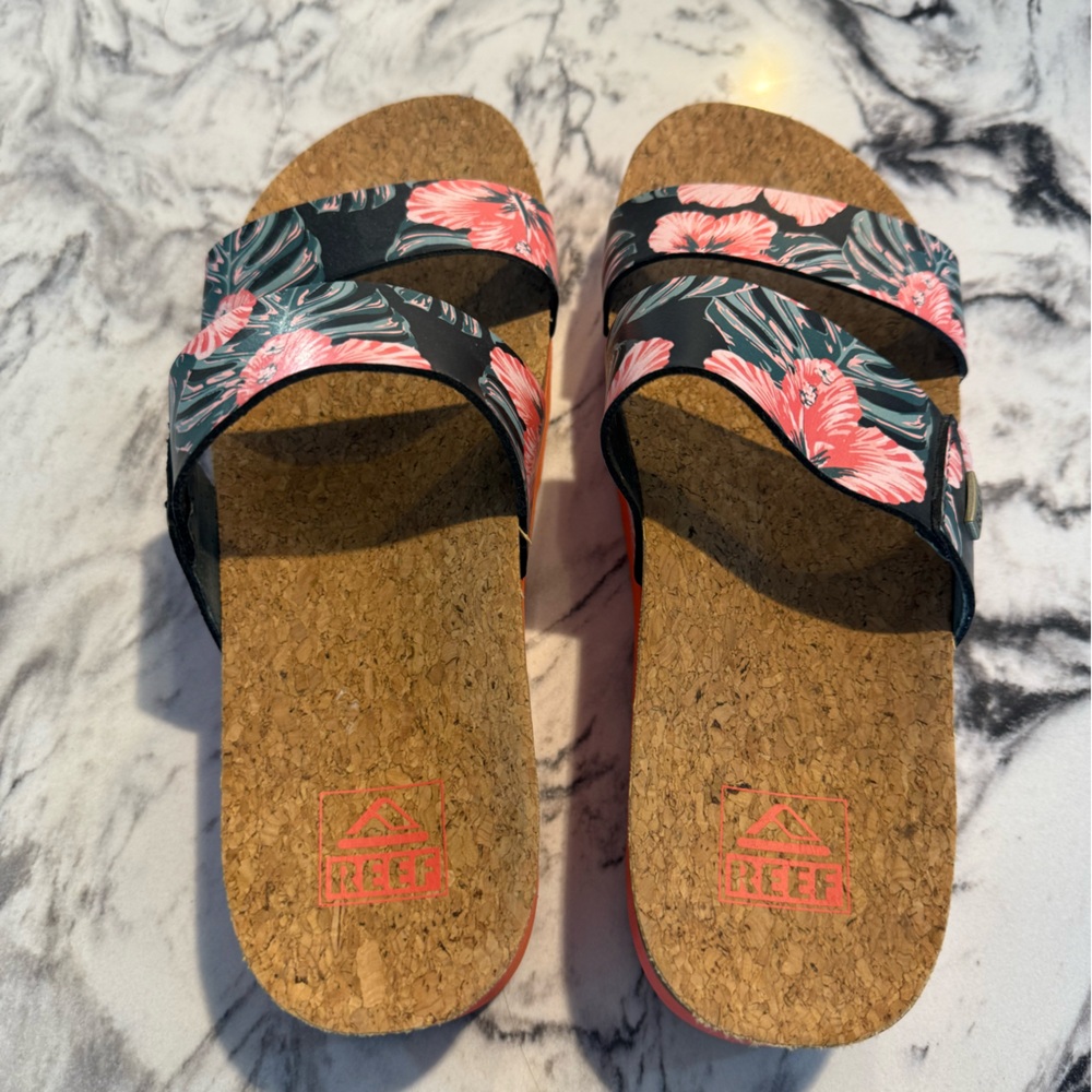 Reef Cork Sandals with Pink Floral Straps